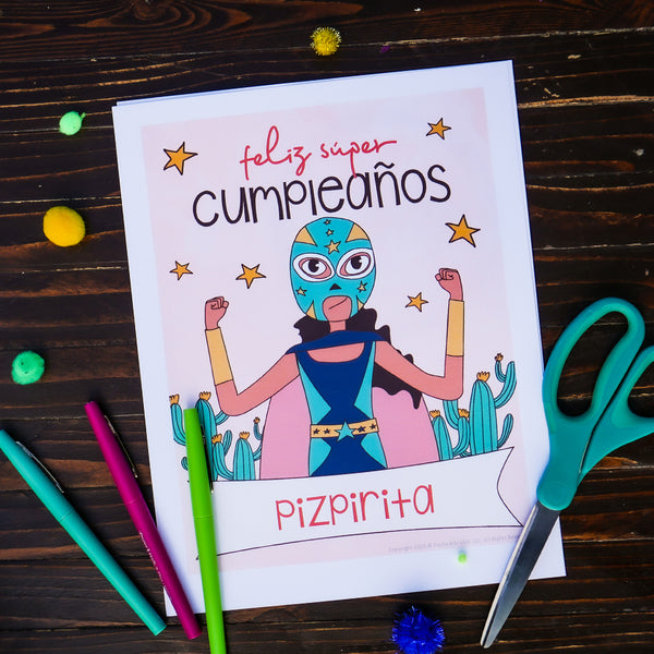 Luchadora Birthday Party Kit (Printable, Digital Download) - Fiesta Kits USA